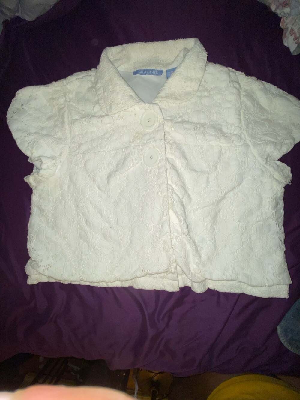 Cara Ryan Ivory White Lace Short Sleeve Crop Button Jacket Blazer XL
